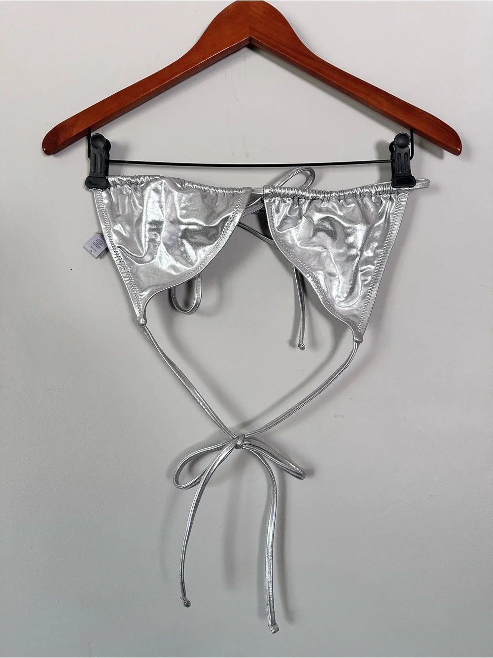 SKIMS Silver Metallic Triangle Bikini Top